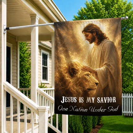 SP-01 Lion of Judah Flag Jesus Is My Savior One Nation Under God Memorial Day