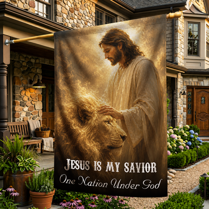 SP-01 Lion of Judah Flag Jesus Is My Savior One Nation Under God Memorial Day
