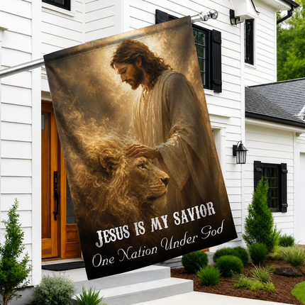 SP-01 Lion of Judah Flag Jesus Is My Savior One Nation Under God Memorial Day