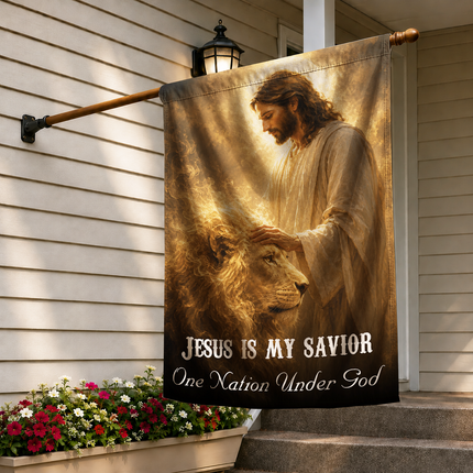 SP-01 Lion of Judah Flag Jesus Is My Savior One Nation Under God Memorial Day