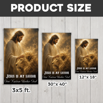 SP-01 Lion of Judah Flag Jesus Is My Savior One Nation Under God Memorial Day