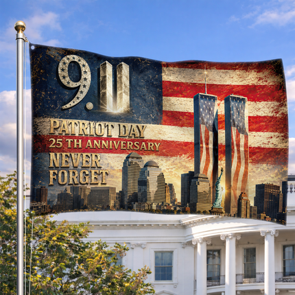 25th Anniversary Patriot Day Vintage Skyline Twin Towers Grommet Flag