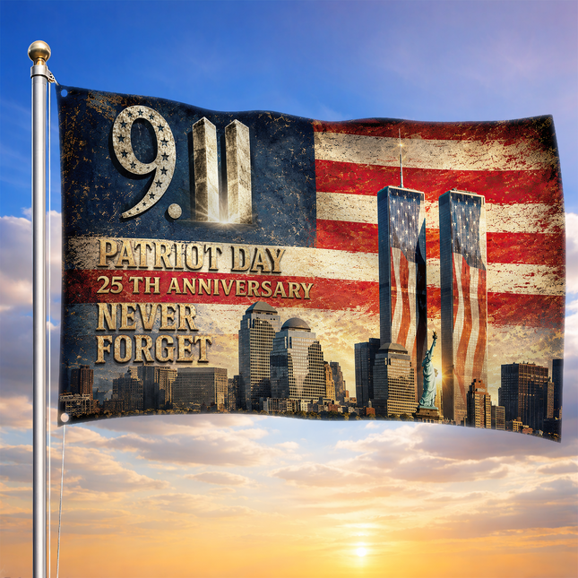 25th Anniversary Patriot Day Vintage Skyline Twin Towers Grommet Flag