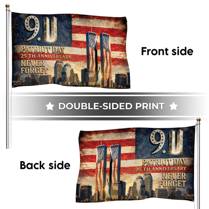 25th Anniversary Patriot Day Vintage Skyline Twin Towers Grommet Flag
