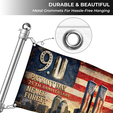 25th Anniversary Patriot Day Vintage Skyline Twin Towers Grommet Flag