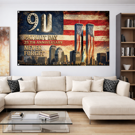 25th Anniversary Patriot Day Vintage Skyline Twin Towers Grommet Flag