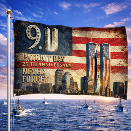 25th Anniversary Patriot Day Vintage Skyline Twin Towers Grommet Flag