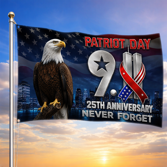 Patriot Day 25th Anniversary Never Forget Eagle Grommet Flag