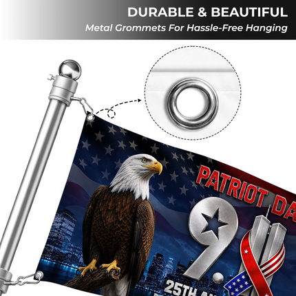 Patriot Day 25th Anniversary Never Forget Eagle Grommet Flag