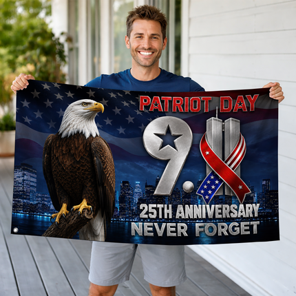 Patriot Day 25th Anniversary Never Forget Eagle Grommet Flag