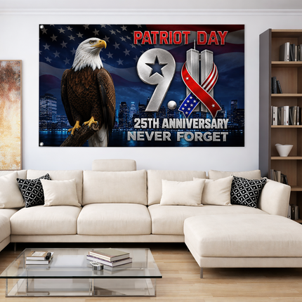 Patriot Day 25th Anniversary Never Forget Eagle Grommet Flag