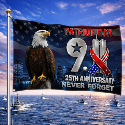 Patriot Day 25th Anniversary Never Forget Eagle Grommet Flag