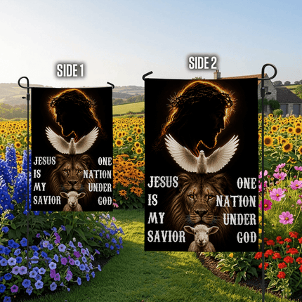 Jesus Is My Savior Dove Lion Lamb One Nation Under God Flag