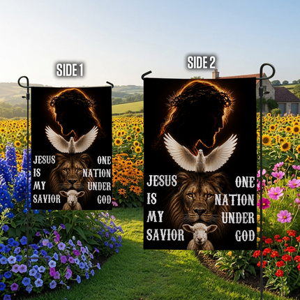 SP-01 Jesus Is My Savior Flag One Nation Under God Christian Garden Flag