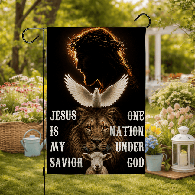 Jesus Is My Savior Dove Lion Lamb One Nation Under God Flag