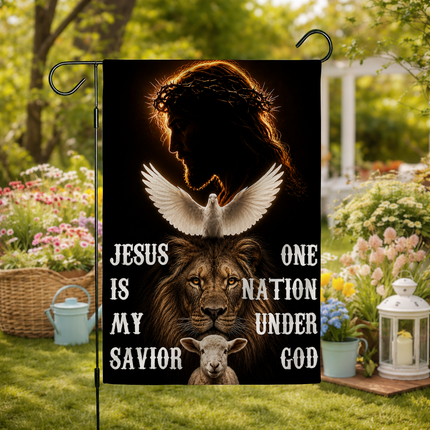 SP-01 Jesus Is My Savior Flag One Nation Under God Christian Garden Flag