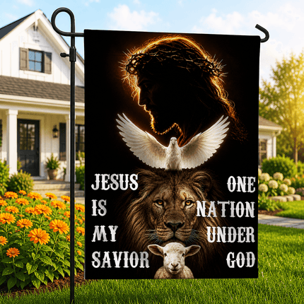 Jesus Is My Savior Dove Lion Lamb One Nation Under God Flag