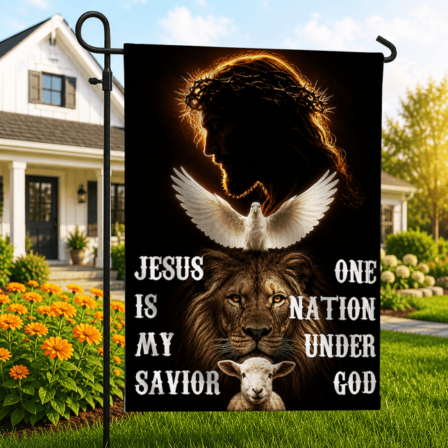 Jesus Is My Savior Dove Lion Lamb One Nation Under God Flag