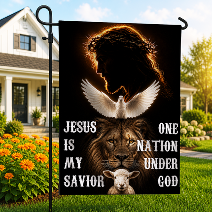 SP-01 Jesus Is My Savior Flag One Nation Under God Christian Garden Flag