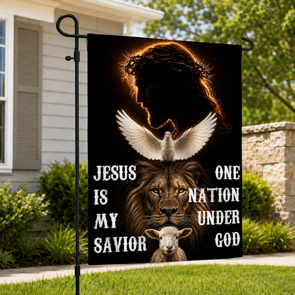 SP-01 Jesus Is My Savior Flag One Nation Under God Christian Garden Flag