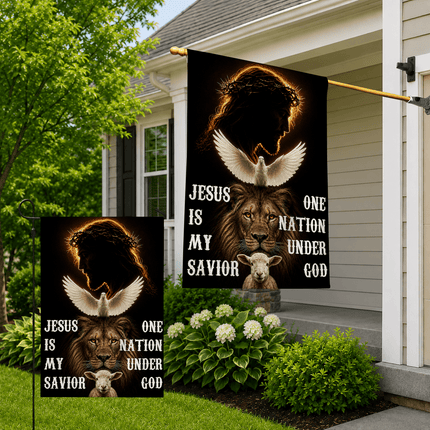 Jesus Is My Savior Dove Lion Lamb One Nation Under God Flag