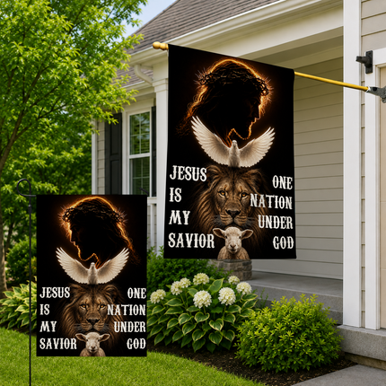 SP-01 Jesus Is My Savior Flag One Nation Under God Christian Garden Flag
