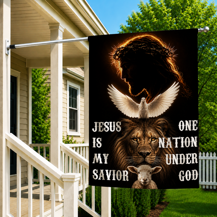 SP-01 Jesus Is My Savior Flag One Nation Under God Christian Garden Flag