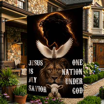 SP-01 Jesus Is My Savior Flag One Nation Under God Christian Garden Flag