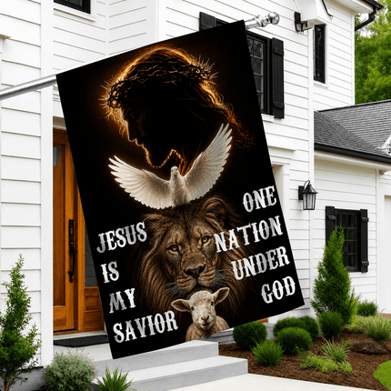 Jesus Is My Savior Dove Lion Lamb One Nation Under God Flag