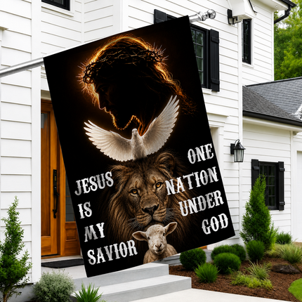 SP-01 Jesus Is My Savior Flag One Nation Under God Christian Garden Flag