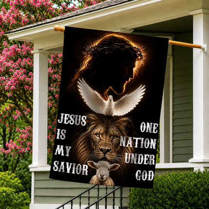SP-01 Jesus Is My Savior Flag One Nation Under God Christian Garden Flag