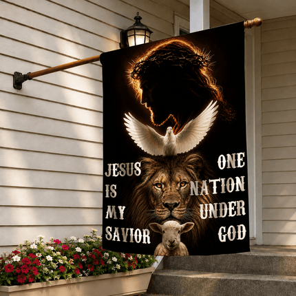 Jesus Is My Savior Dove Lion Lamb One Nation Under God Flag