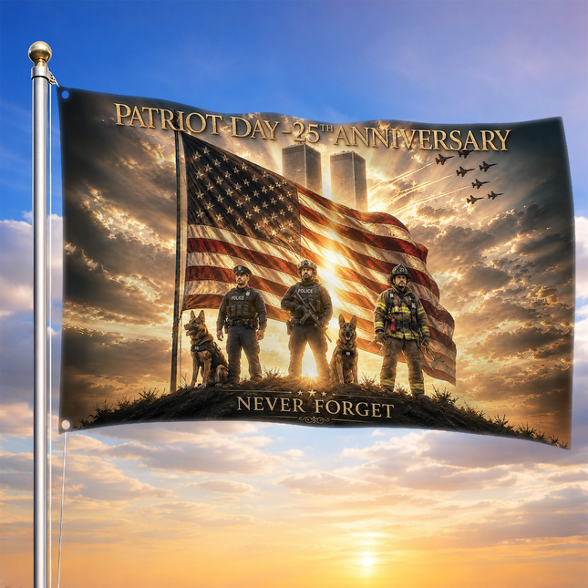 25th Anniversary Patriot Day K9 Police Firefighter Honor Guard Grommet Flag