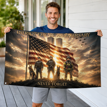 25th Anniversary Patriot Day K9 Police Firefighter Honor Guard Grommet Flag