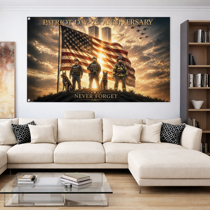 25th Anniversary Patriot Day K9 Police Firefighter Honor Guard Grommet Flag