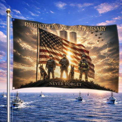 25th Anniversary Patriot Day K9 Police Firefighter Honor Guard Grommet Flag