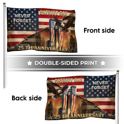 25th Anniversary Patriot Day Torn American Flag Eagle Firefighter Grommet Flag