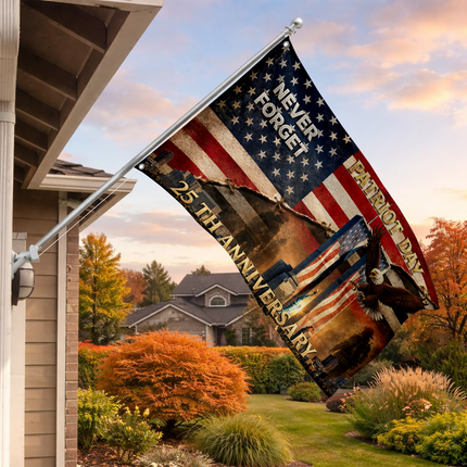 25th Anniversary Patriot Day Torn American Flag Eagle Firefighter Grommet Flag