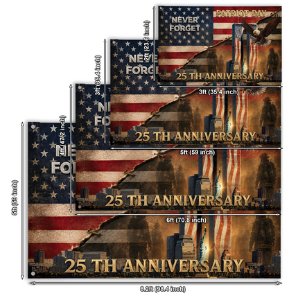 25th Anniversary Patriot Day Torn American Flag Eagle Firefighter Grommet Flag