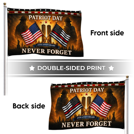 25th Anniversary Patriot Day Thin Red Line Crossed Flags Firefighter Grommet Flag