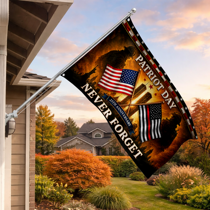 25th Anniversary Patriot Day Thin Red Line Crossed Flags Firefighter Grommet Flag
