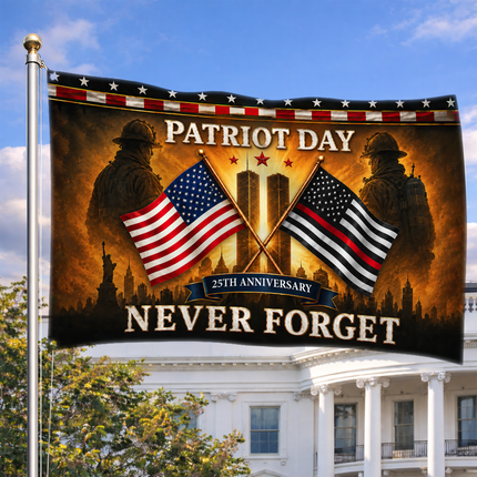 25th Anniversary Patriot Day Thin Red Line Crossed Flags Firefighter Grommet Flag