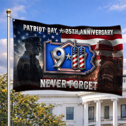 Patriot Day 25th Anniversary Police Firefighter Unity 9 11 Tribute Grommet Flag