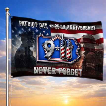 Patriot Day 25th Anniversary Police Firefighter Unity 9 11 Tribute Grommet Flag