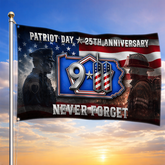 Patriot Day 25th Anniversary Police Firefighter Unity 9 11 Tribute Grommet Flag