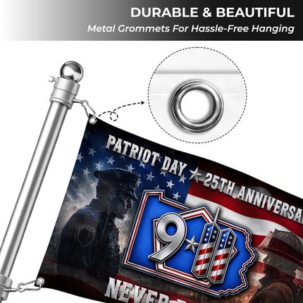 Patriot Day 25th Anniversary Police Firefighter Unity 9 11 Tribute Grommet Flag