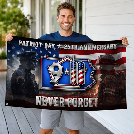 Patriot Day 25th Anniversary Police Firefighter Unity 9 11 Tribute Grommet Flag