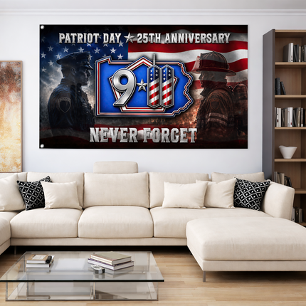 Patriot Day 25th Anniversary Police Firefighter Unity 9 11 Tribute Grommet Flag