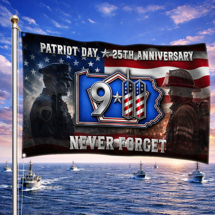Patriot Day 25th Anniversary Police Firefighter Unity 9 11 Tribute Grommet Flag