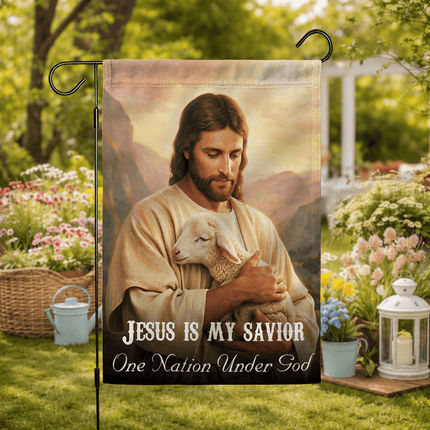 Jesus Is My Savior Shepherd Lamb One Nation Under God Flag